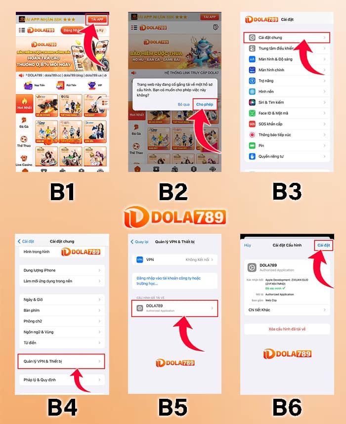 Các bước tải APP DOLA789 cho điện thoại Iphone